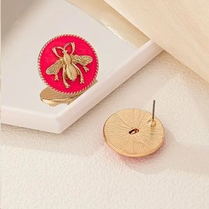 Pink Vintage Style Gold Bee Stud Earrings
